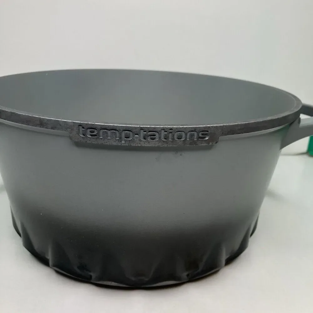 Temp-tations 5.9 Qt Round Aluminum NonStick Casserole Gray Pot With Glass Lid